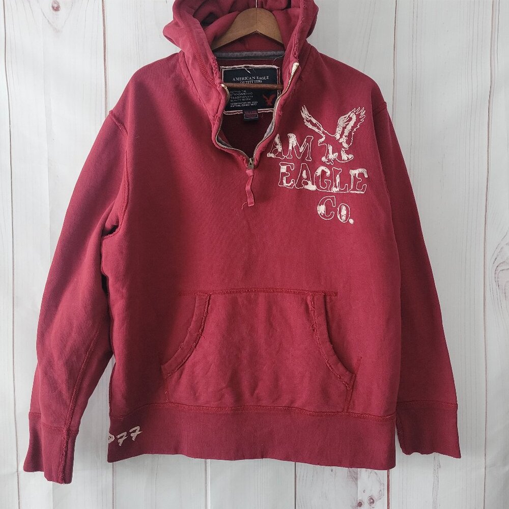 Y2K American Eagle ¼ Zip Hooded Embroidered Sweatshirt, Men’s XL Hoodie, EUC